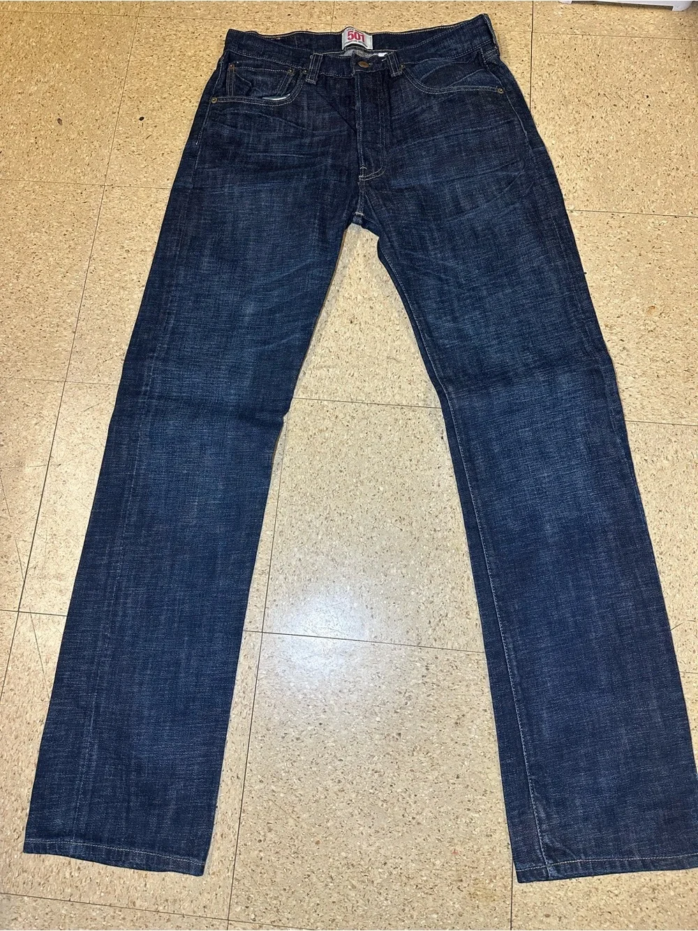 Levis 501XX Mens Blue Straight Button Fly Mid Rise Dark Jeans Sz 32x34